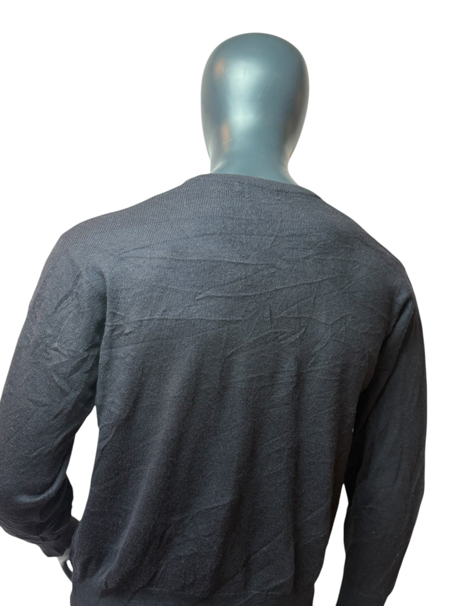 BURBERRY Pull Vintage Noir Col V Logo Minimal Taille XS