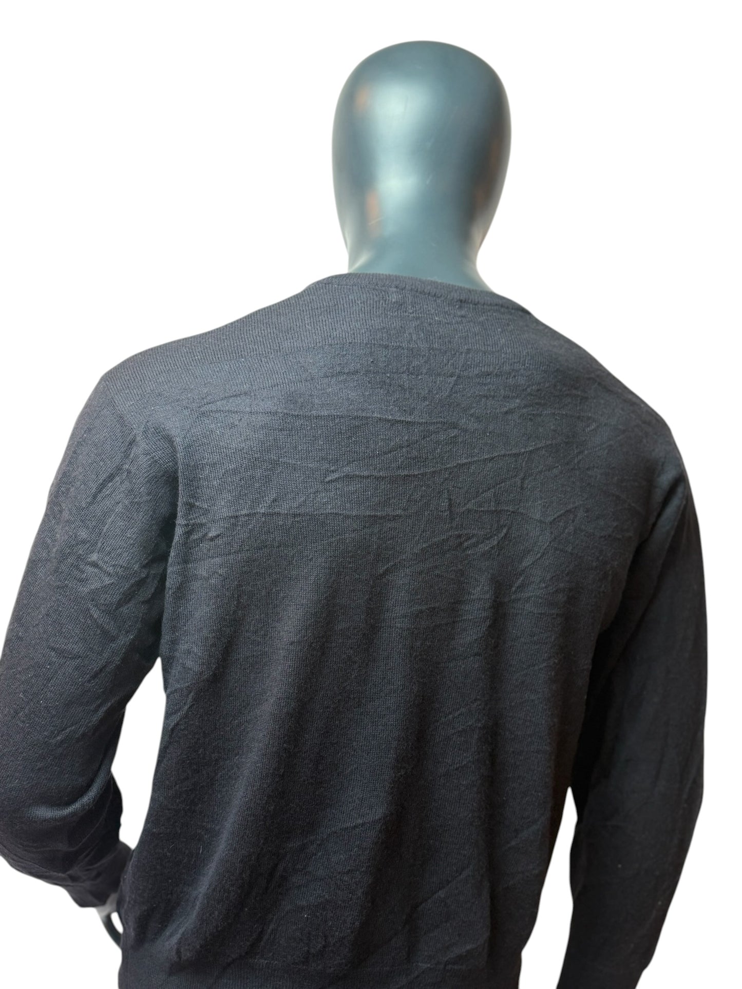 BURBERRY Pull Vintage Noir Col V Logo Minimal Taille XS