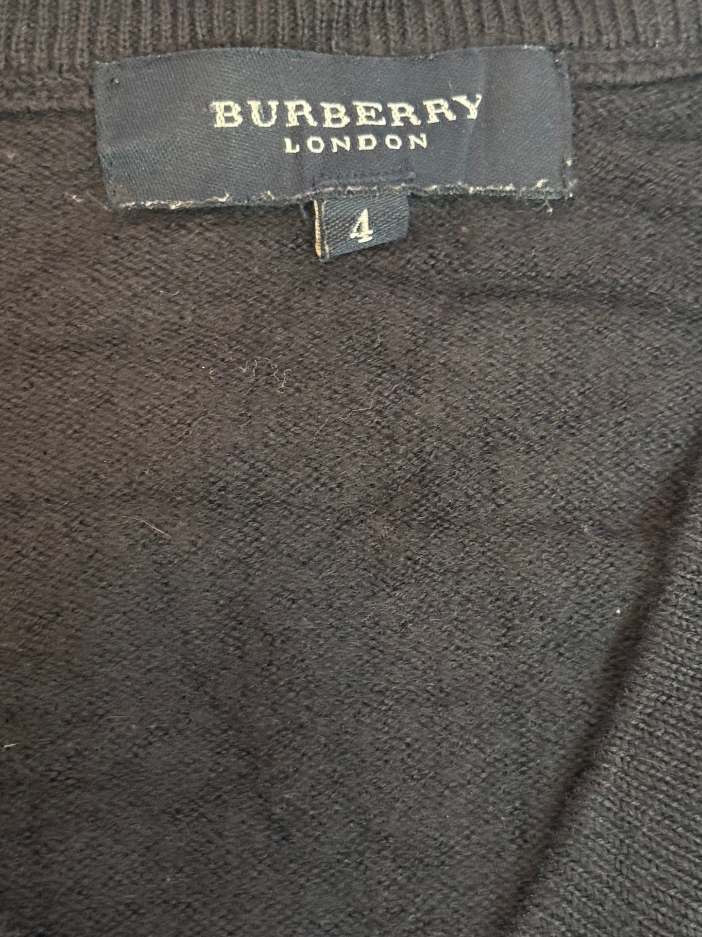 BURBERRY Pull Vintage Noir Col V Logo Minimal Taille XS