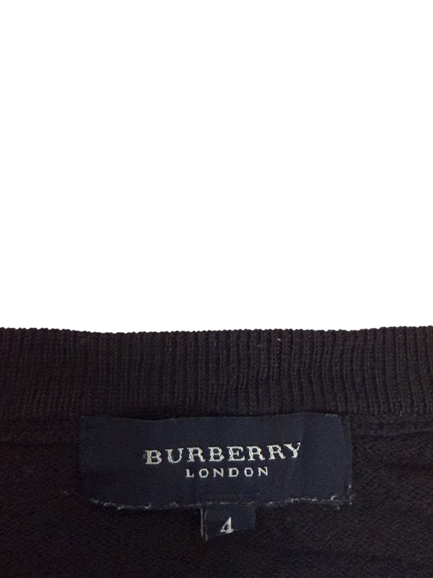 BURBERRY Pull Vintage Noir Col V Logo Minimal Taille XS