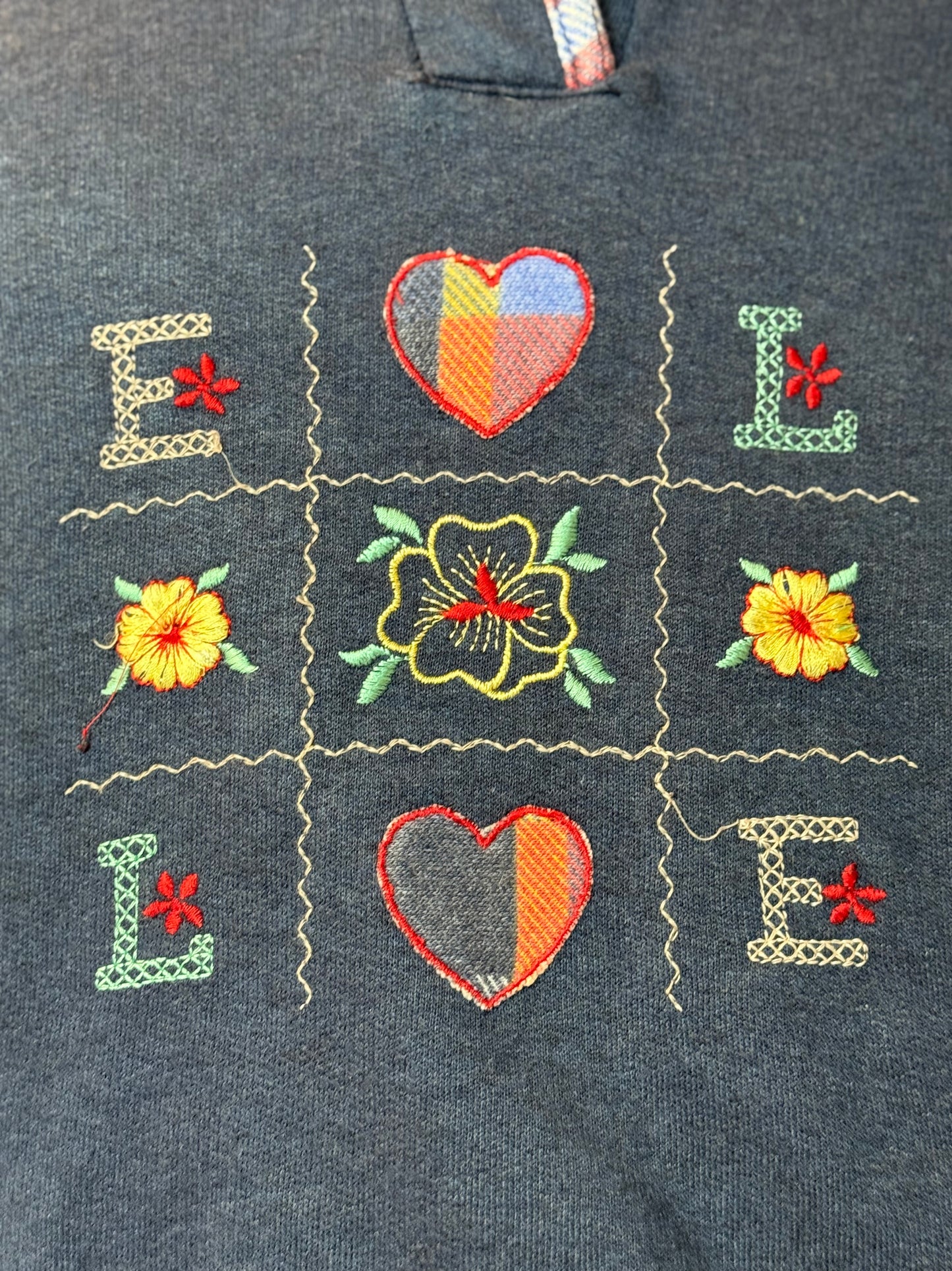 Vintage Sweatshirt Navy Stickerei Floral Love Pattern Quarter Button Size M