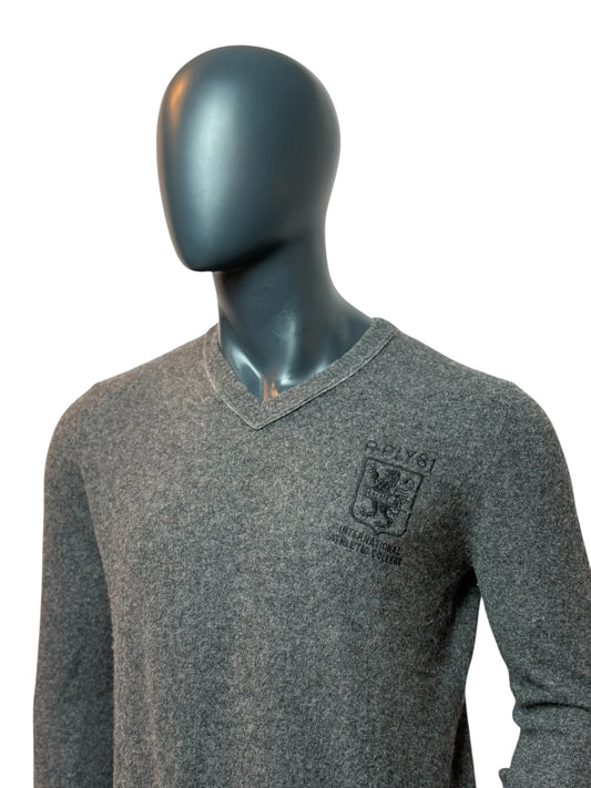 Vintage Replay V-Neck Pullover Grau Logo Stickerei