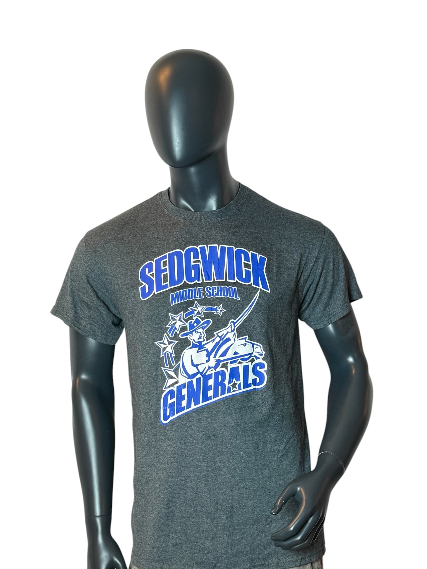Sedgwick Generals Middle School T Shirt Grey Blue Graphic Tee Size M