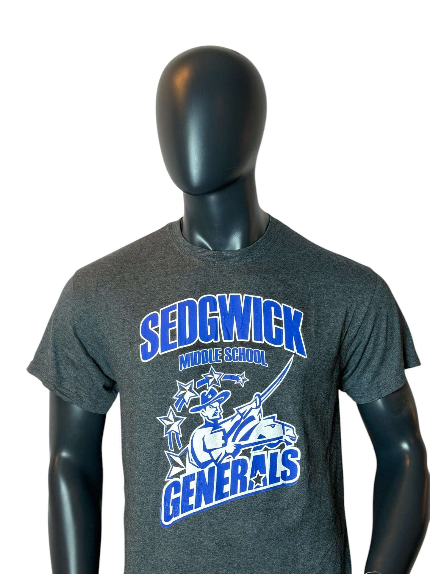 Sedgwick Generals Middle School T Shirt Grey Blue Graphic Tee Size M