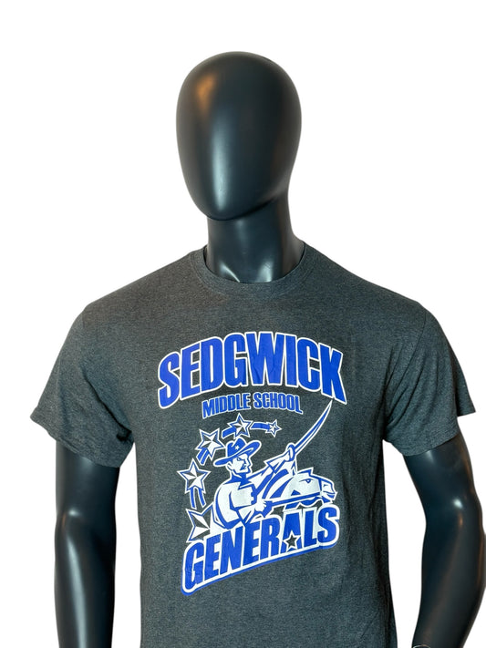 Sedgwick Generals Middle School T Shirt Grey Blue Graphic Tee