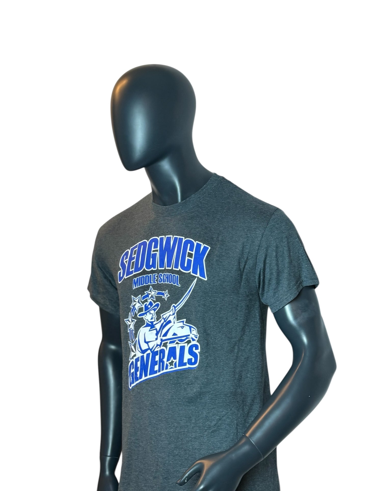 Sedgwick Generals Middle School T Shirt Grey Blue Graphic Tee Size M
