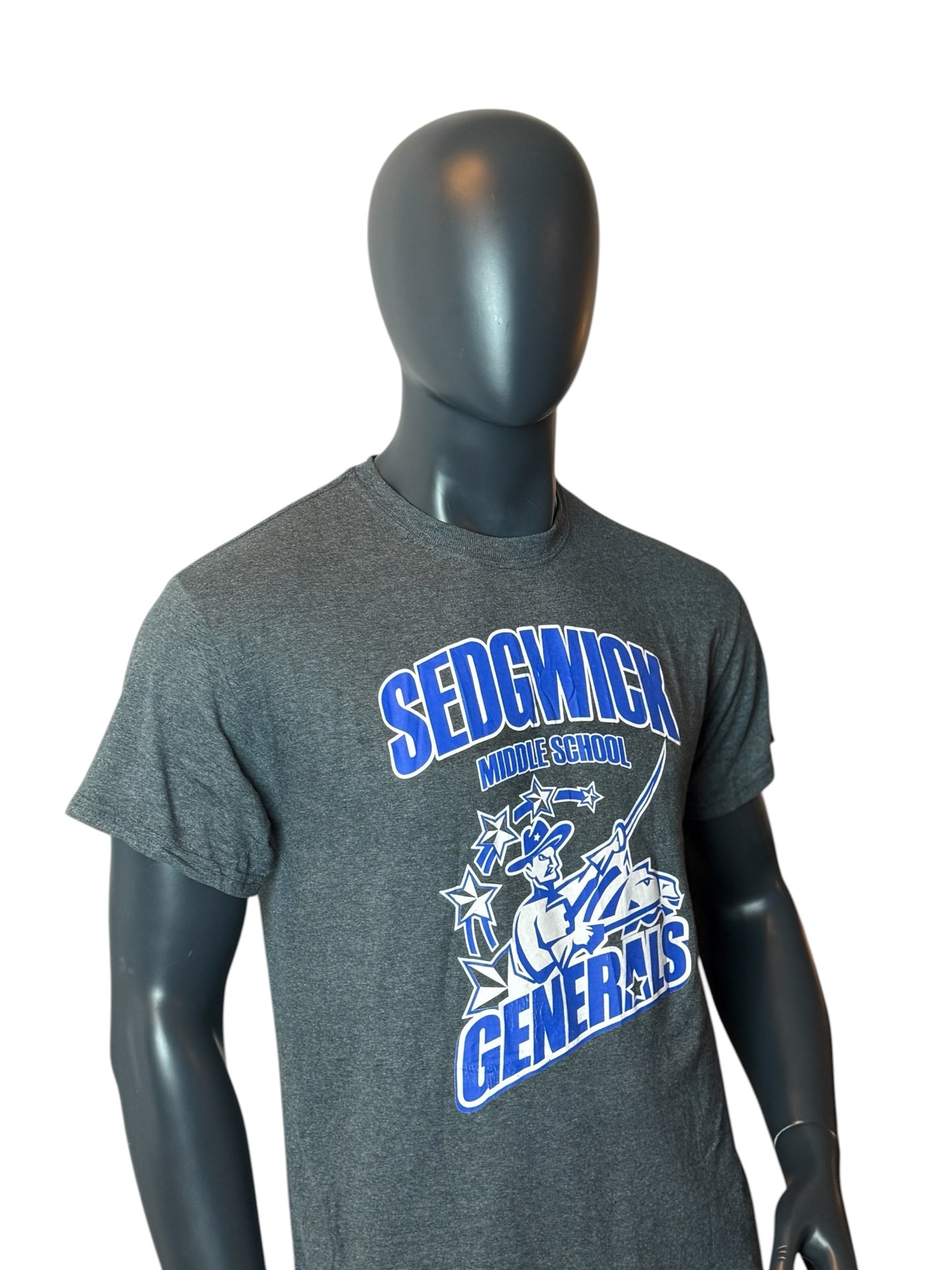 Sedgwick Generals Middle School T Shirt Grey Blue Graphic Tee Size M