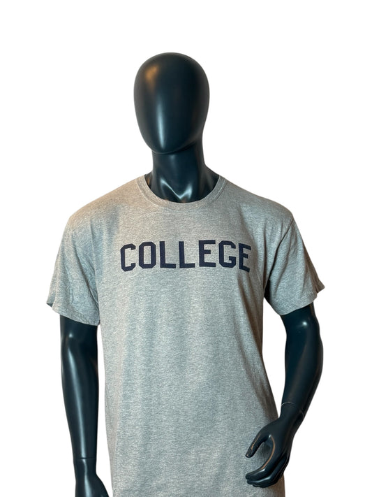 College T Shirt Grey Minimal Print Vintage Style Basic Streetwear