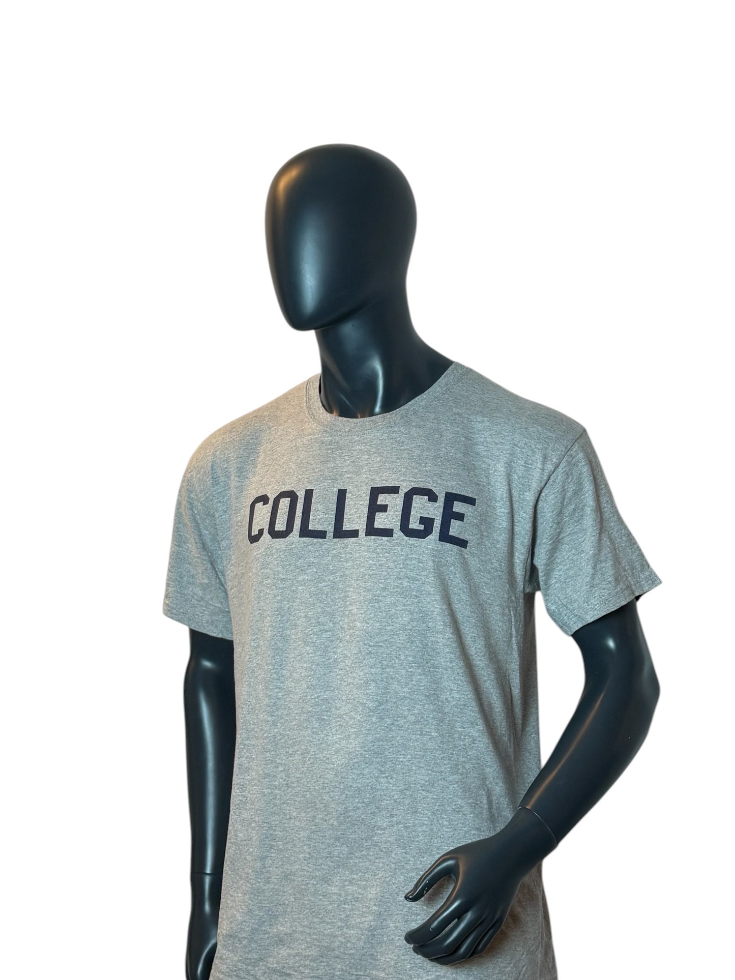 College T Shirt Grey Minimal Print Vintage Style Basic Streetwear Size L