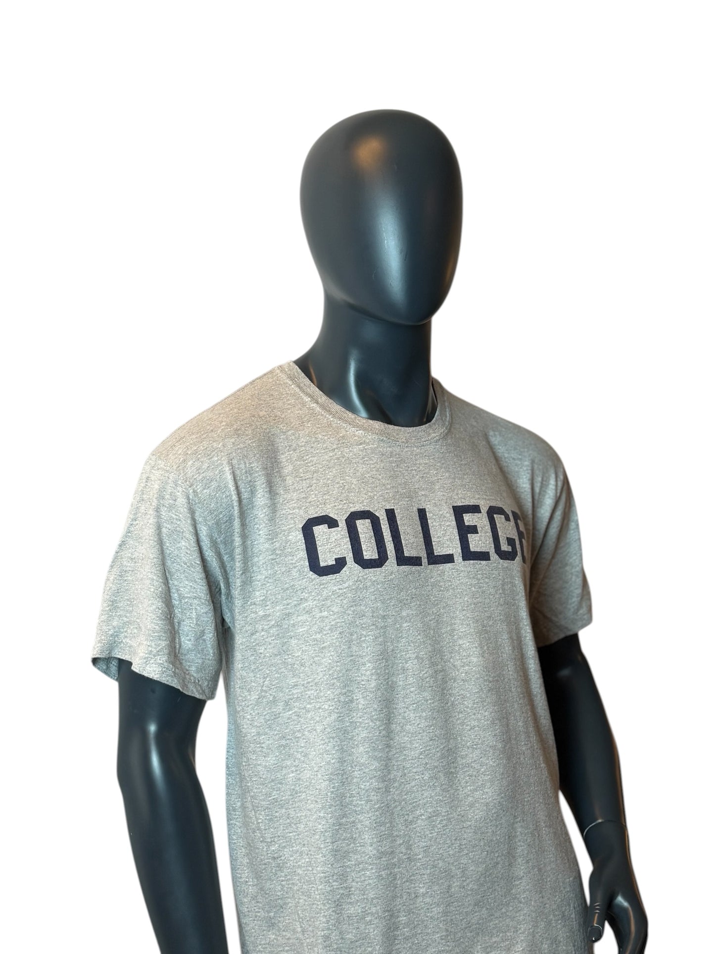 College T Shirt Grey Minimal Print Vintage Style Basic Streetwear Size L