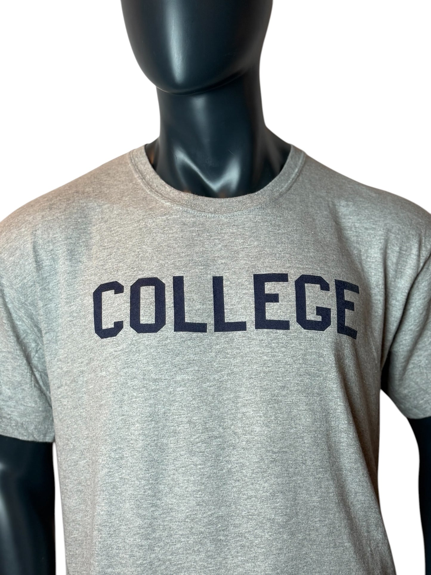 College T Shirt Grey Minimal Print Vintage Style Basic Streetwear Size L
