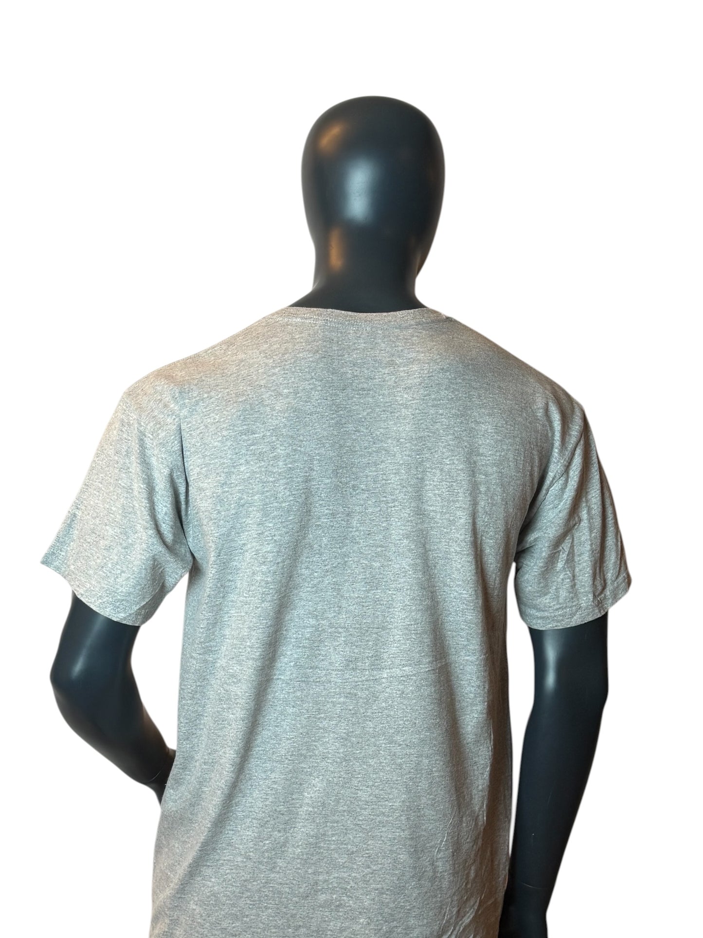 College T Shirt Grey Minimal Print Vintage Style Basic Streetwear Size L