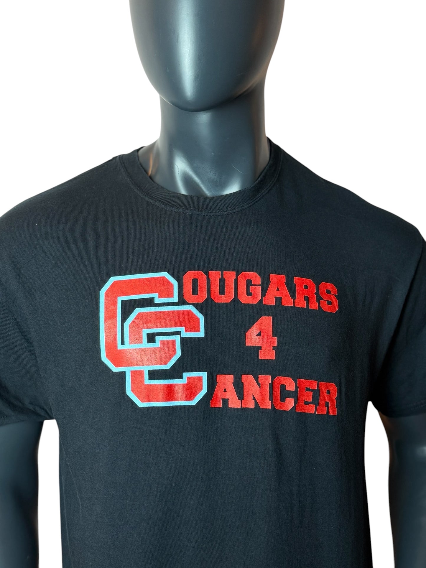 Cougars 4 Cancer T Shirt Black Graphic Print Retro Vintage Look Size L