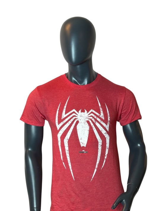 Marvel Spider Logo T Shirt Red Graphic Print Retro Vintage Look