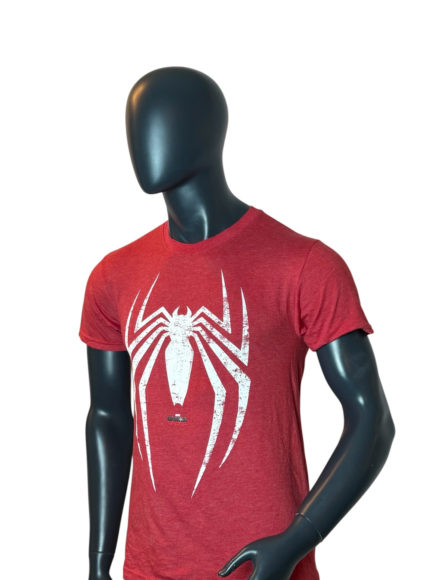 Marvel Spider Logo T Shirt Red Graphic Print Retro Vintage Look Size S/M