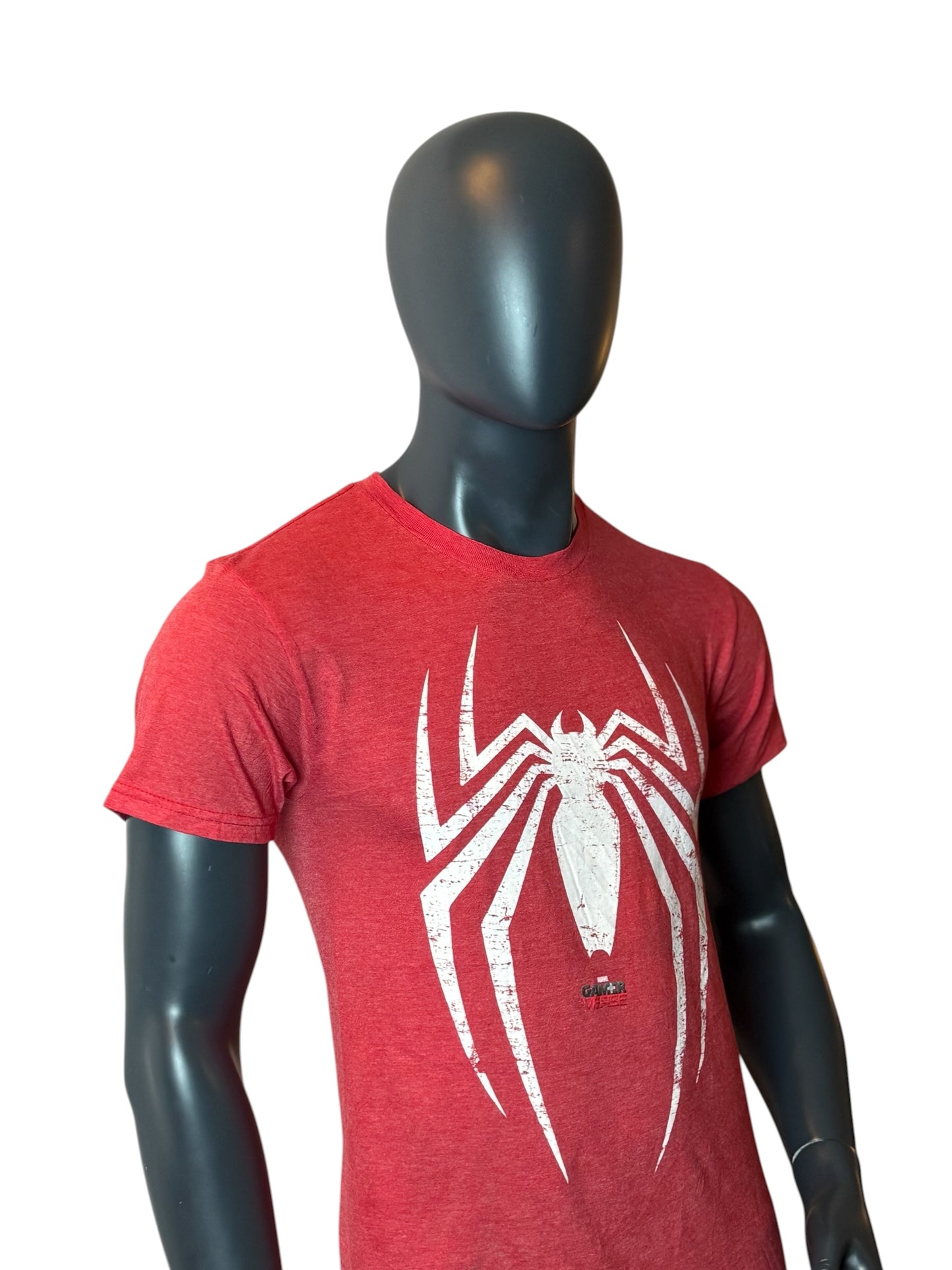 Marvel Spider Logo T Shirt Red Graphic Print Retro Vintage Look Size S/M