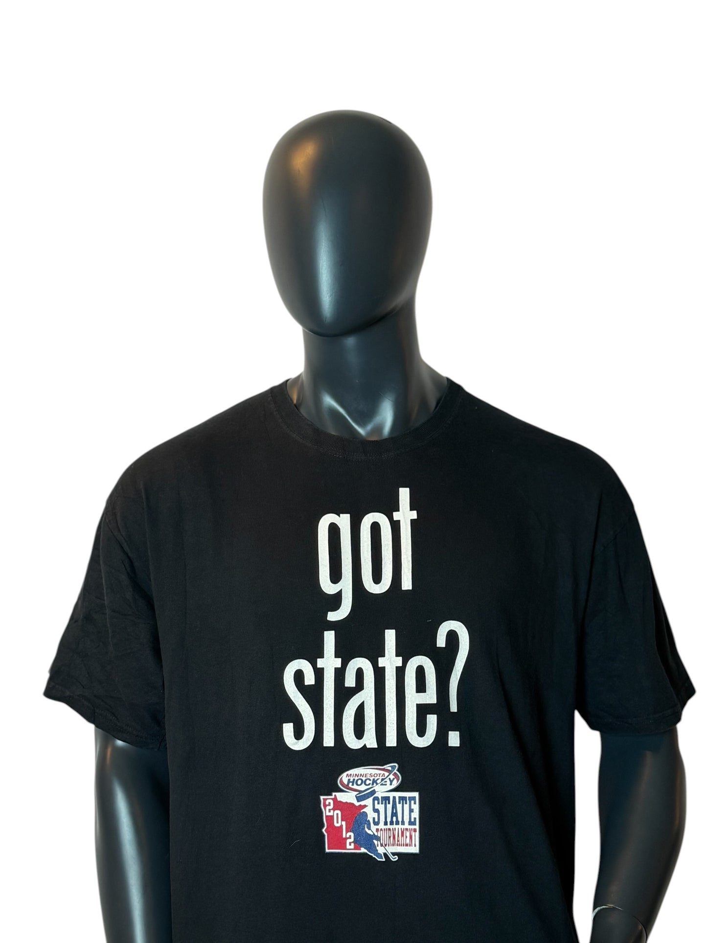 Minnesota Hockey Got State 2012 T Shirt Black Tournament Print Retro Vintage Look Size XL