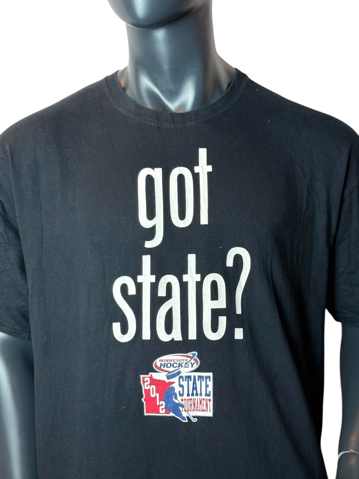Minnesota Hockey Got State 2012 T Shirt Black Tournament Print Retro Vintage Look Size XL