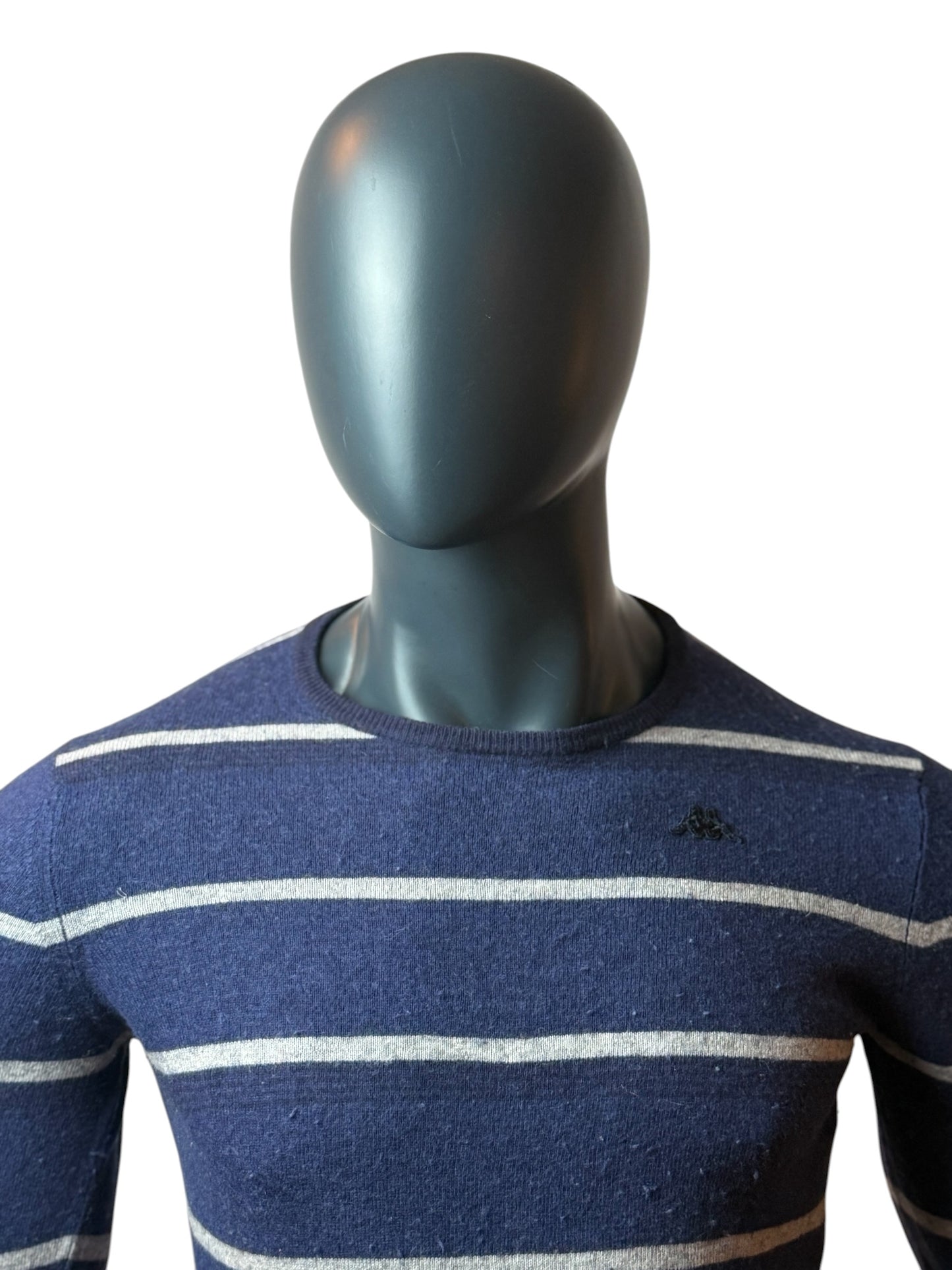 Vintage Kappa Striped Pullover Navy Weiß Logo Stickerei Size M