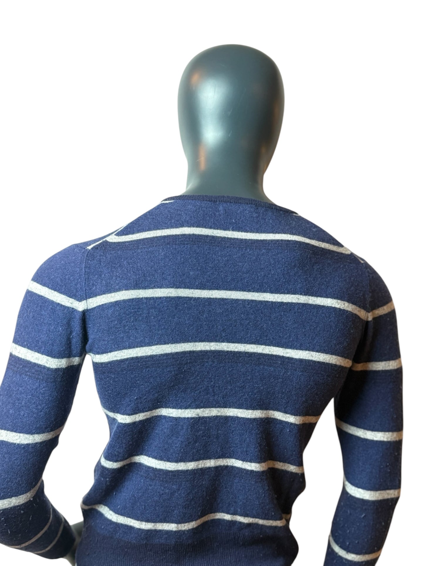 Vintage Kappa Striped Pullover Navy Weiß Logo Stickerei Size M