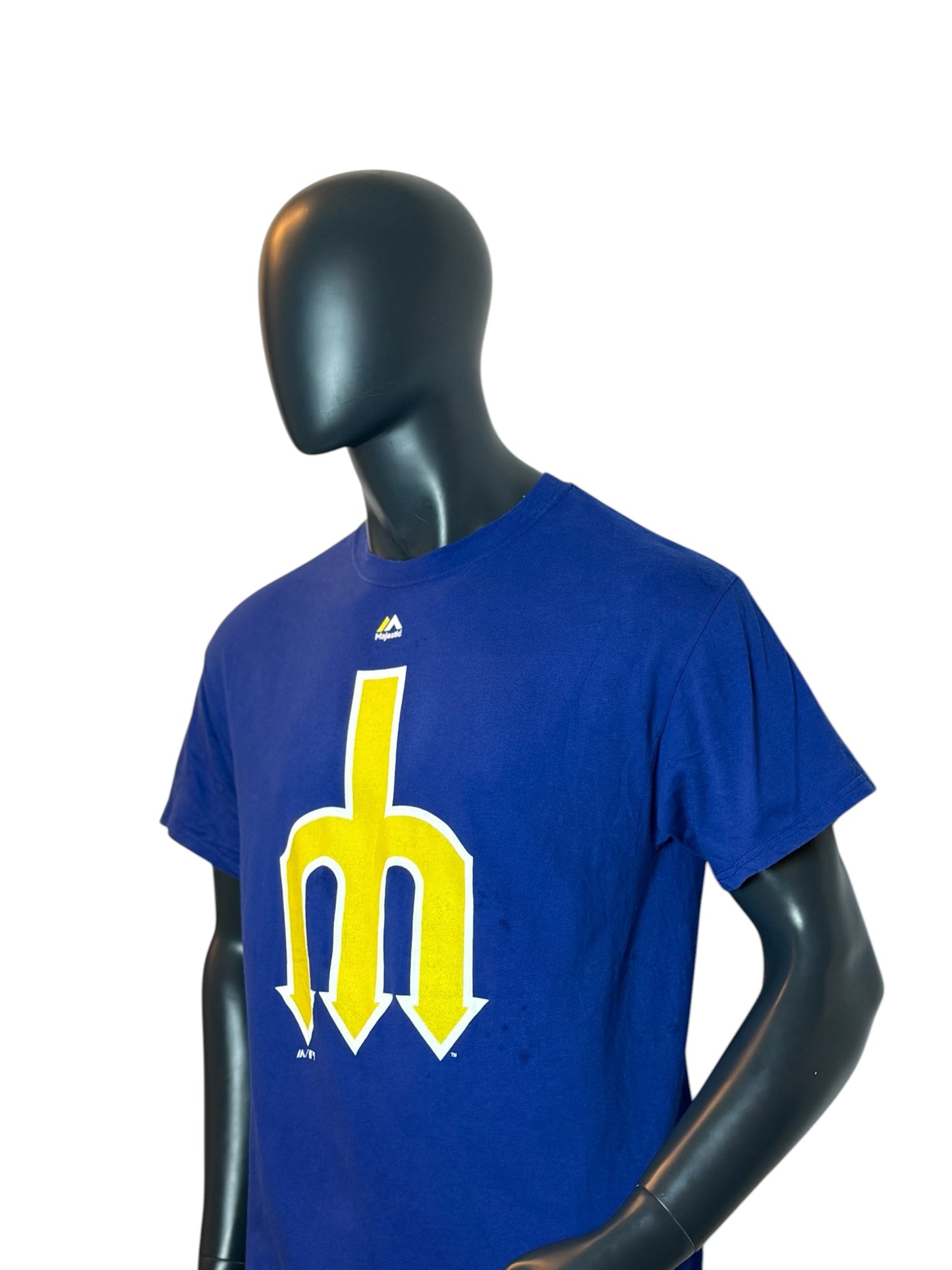 Seattle Mariners T Shirt Blue Retro MLB Style Vintage Look Size L