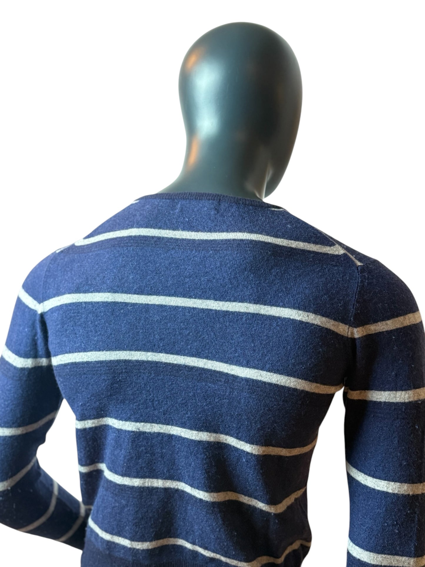 Vintage Kappa Striped Pullover Navy Weiß Logo Stickerei Size M