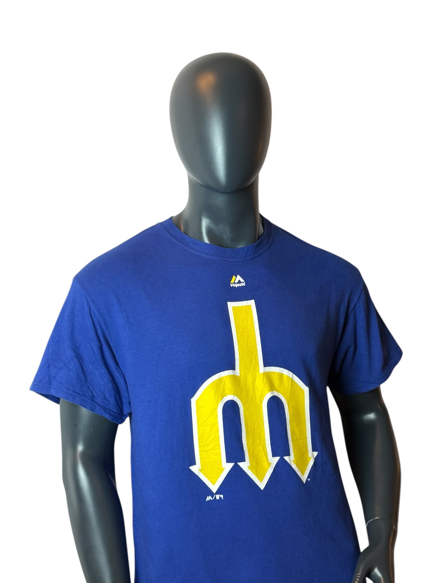 Seattle Mariners T Shirt Blue Retro MLB Style Vintage Look Size L