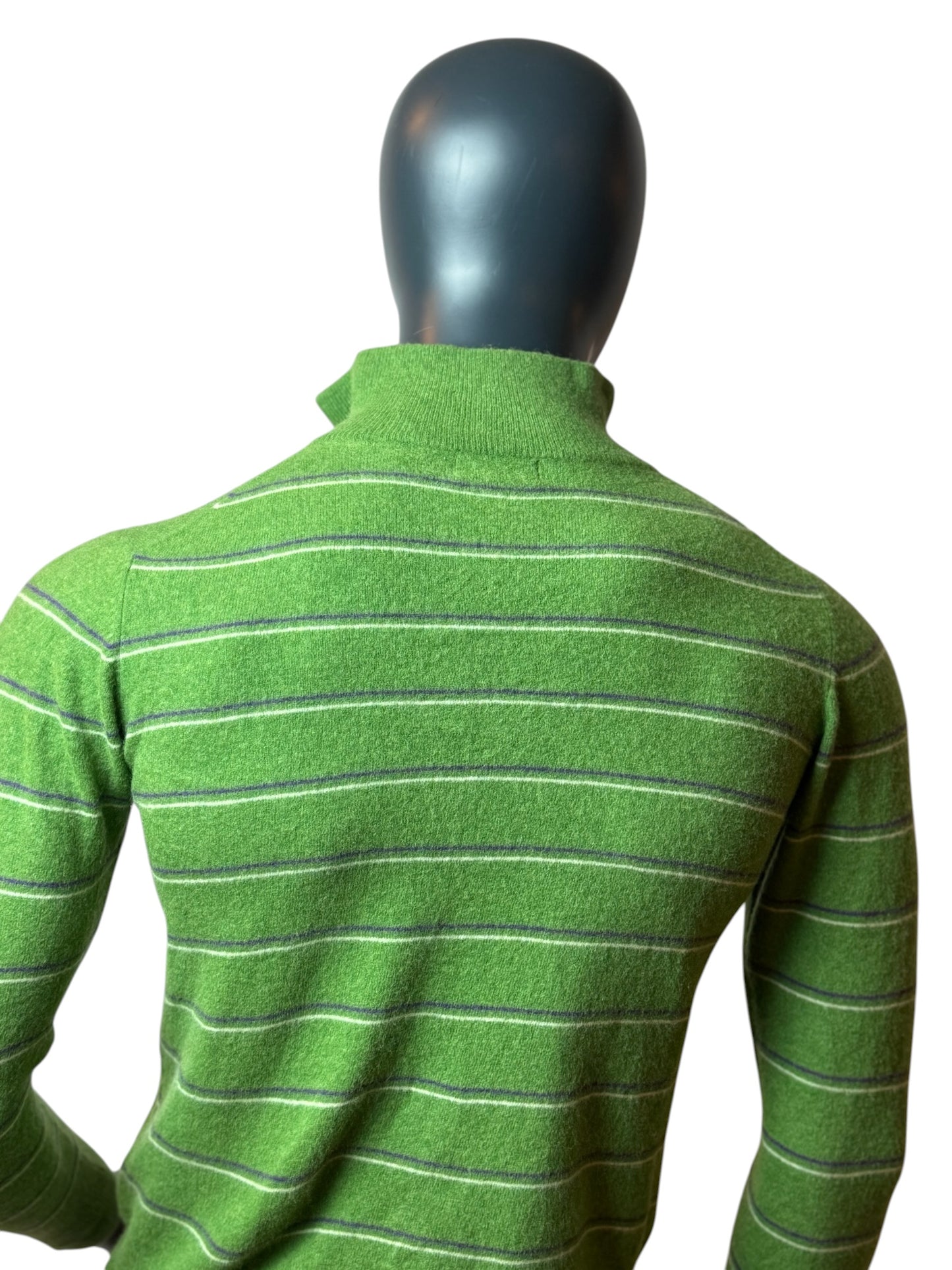 Vintage Kappa Half Zip Striped Pullover Grün Logo Stickerei, 100%Baumwolle Size S