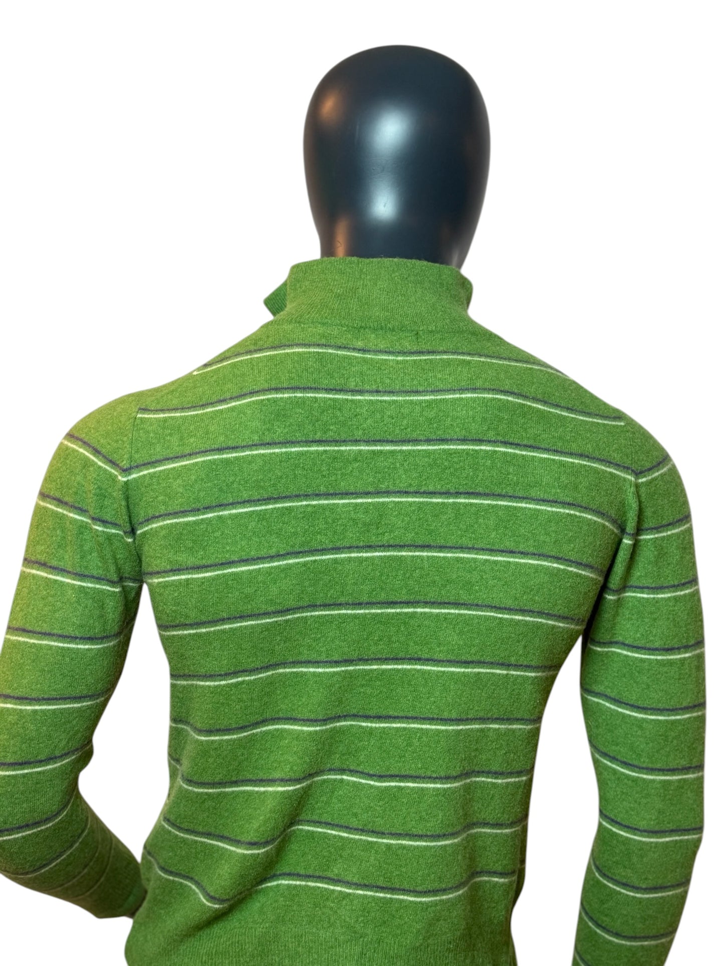 Vintage Kappa Half Zip Striped Pullover Grün Logo Stickerei, 100%Baumwolle Size S