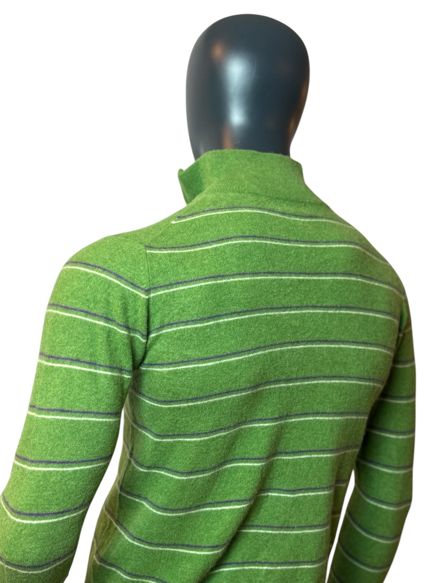 Vintage Kappa Half Zip Striped Pullover Grün Logo Stickerei, 100%Baumwolle Size S