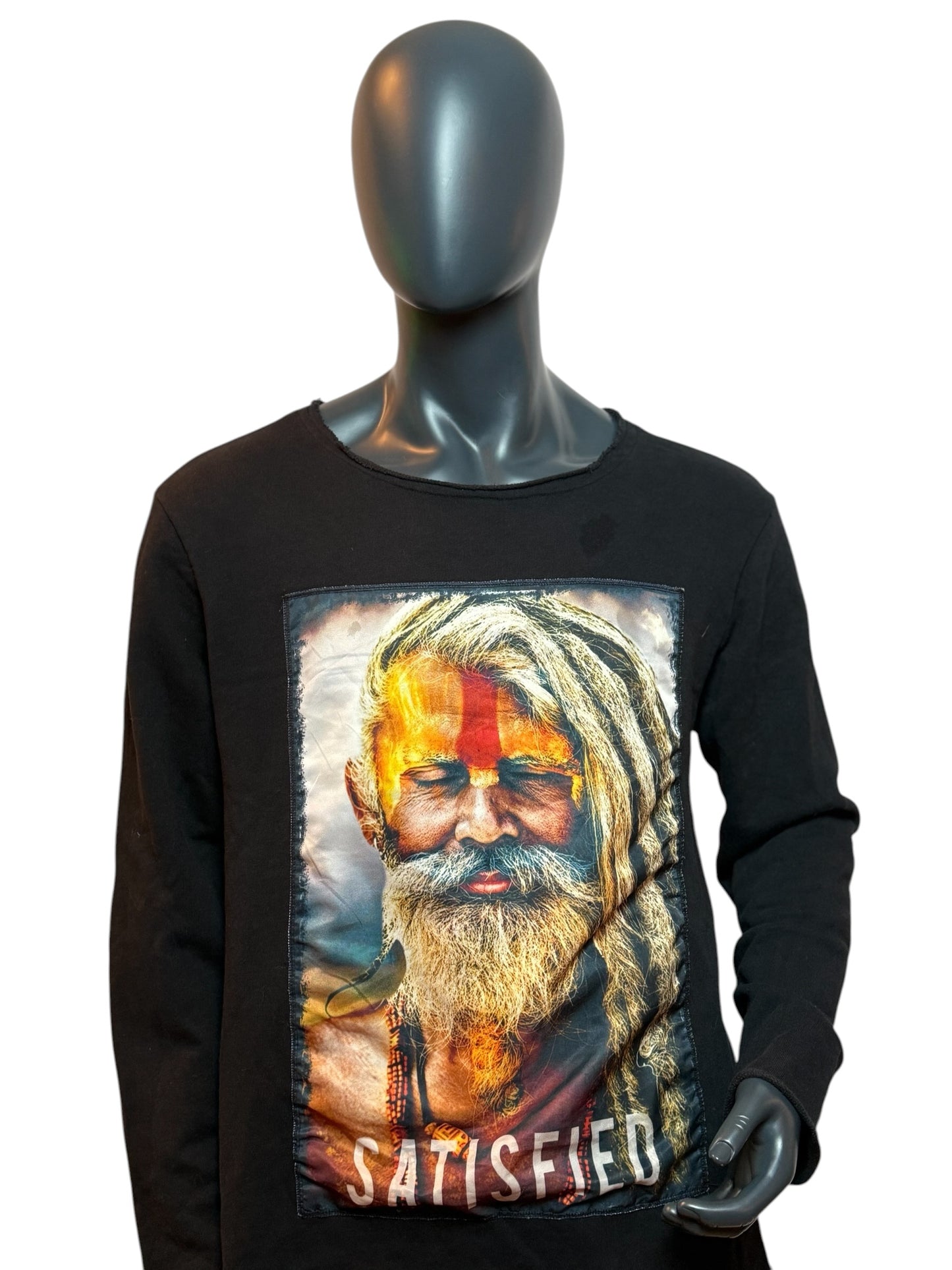 Vintage Graphic Longsleeve Schwarz Satisfied Print Spiritual Streetwear Size XL
