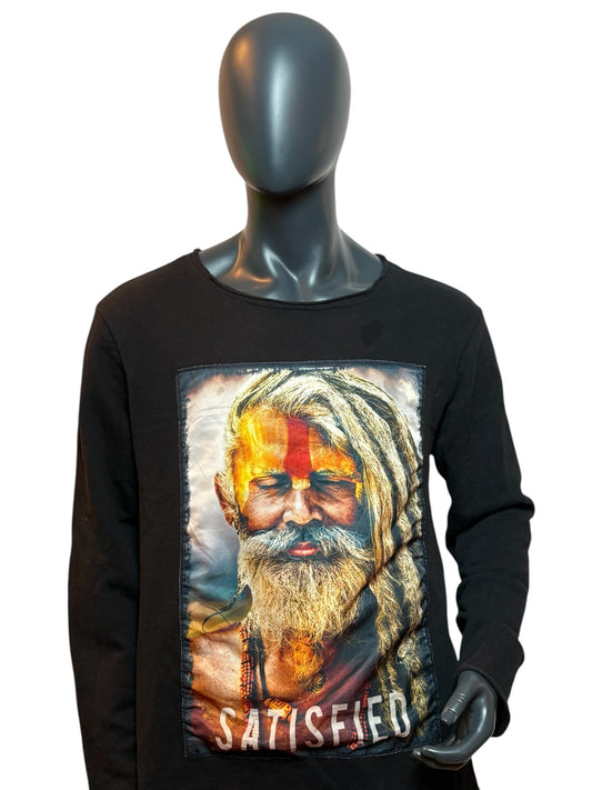 Vintage Graphic Longsleeve Schwarz Satisfied Print Spiritual Streetwear