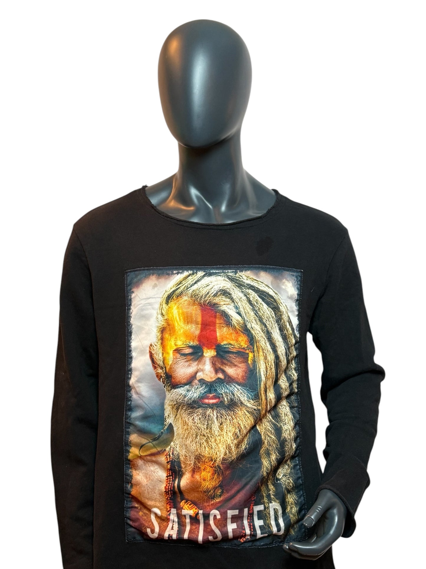 Vintage Graphic Longsleeve Schwarz Satisfied Print Spiritual Streetwear Size XL