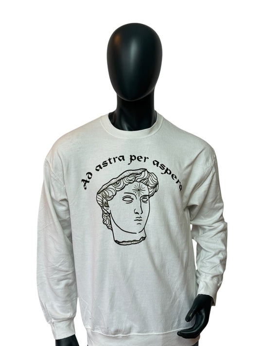 Vintage Statue Graphic Crewneck Weiß Ad Astra Per Aspera Minimal Streetwear