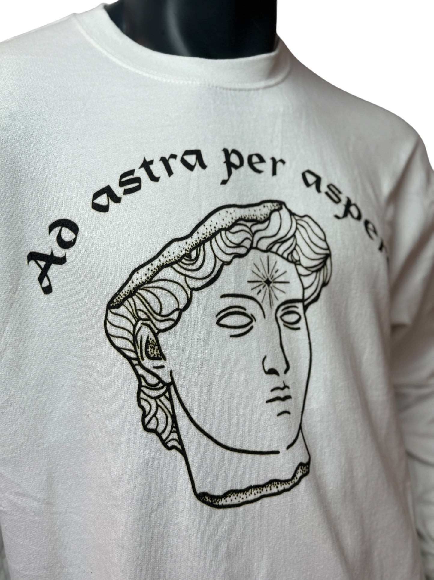 Vintage Statue Graphic Crewneck Weiß “Ad Astra Per Aspera” Minimal Streetwear Size L