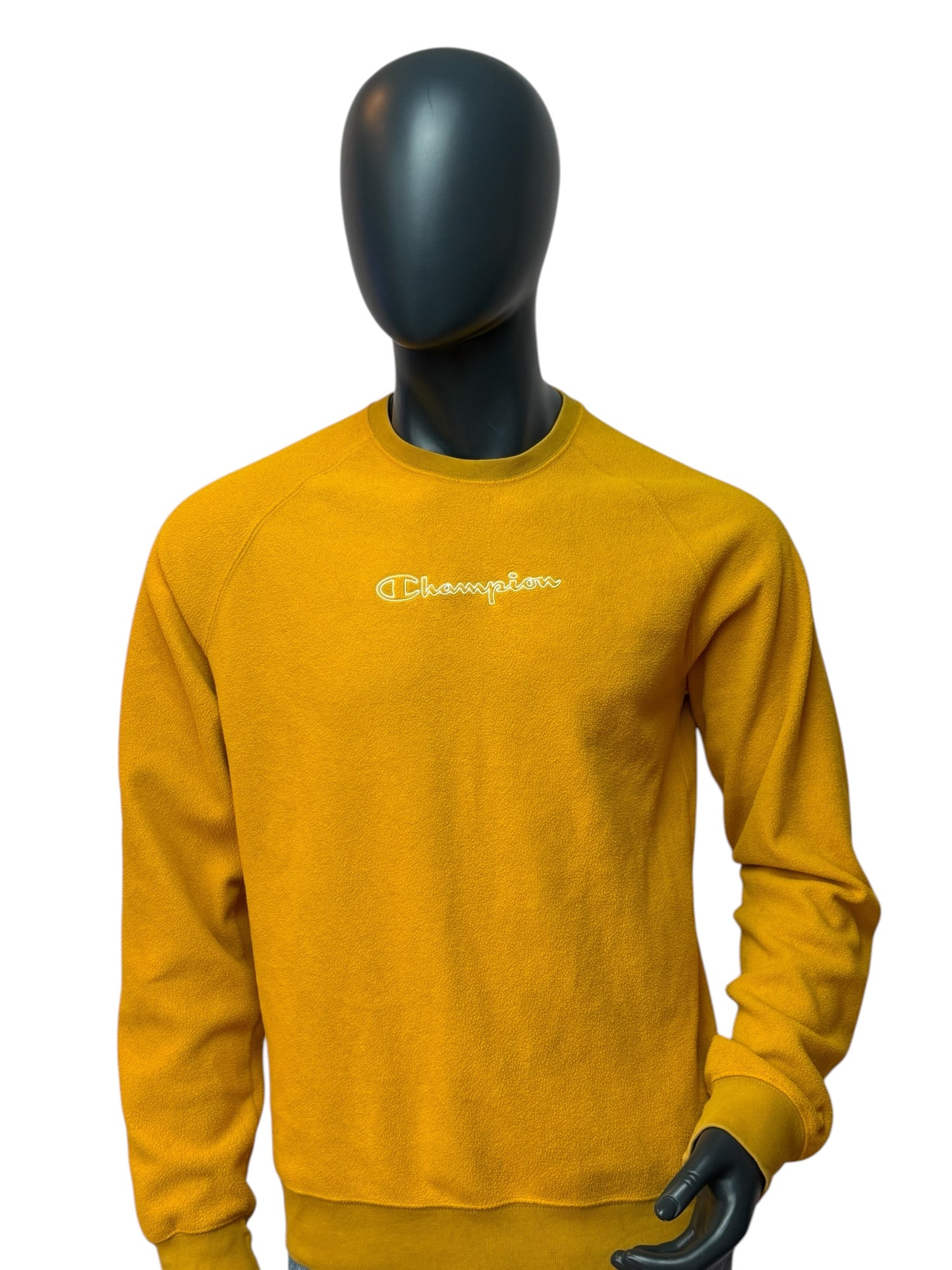 Vintage Champion Fleece Crewneck Gelb Small Logo Streetwear Size L