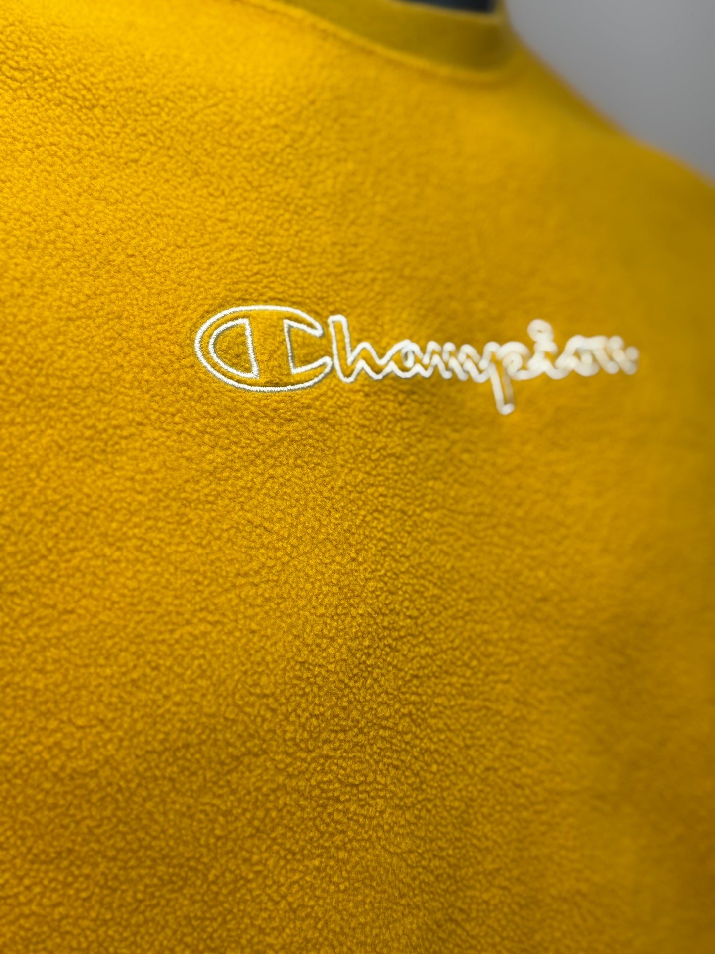Vintage Champion Fleece Crewneck Gelb Small Logo Streetwear Size L