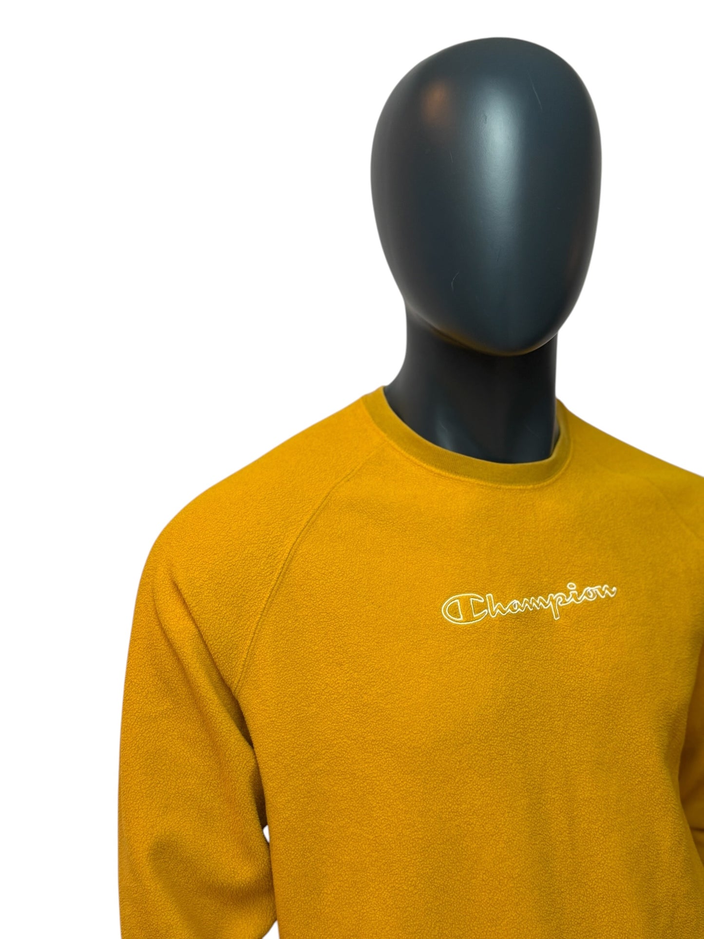 Vintage Champion Fleece Crewneck Gelb Small Logo Streetwear Size L