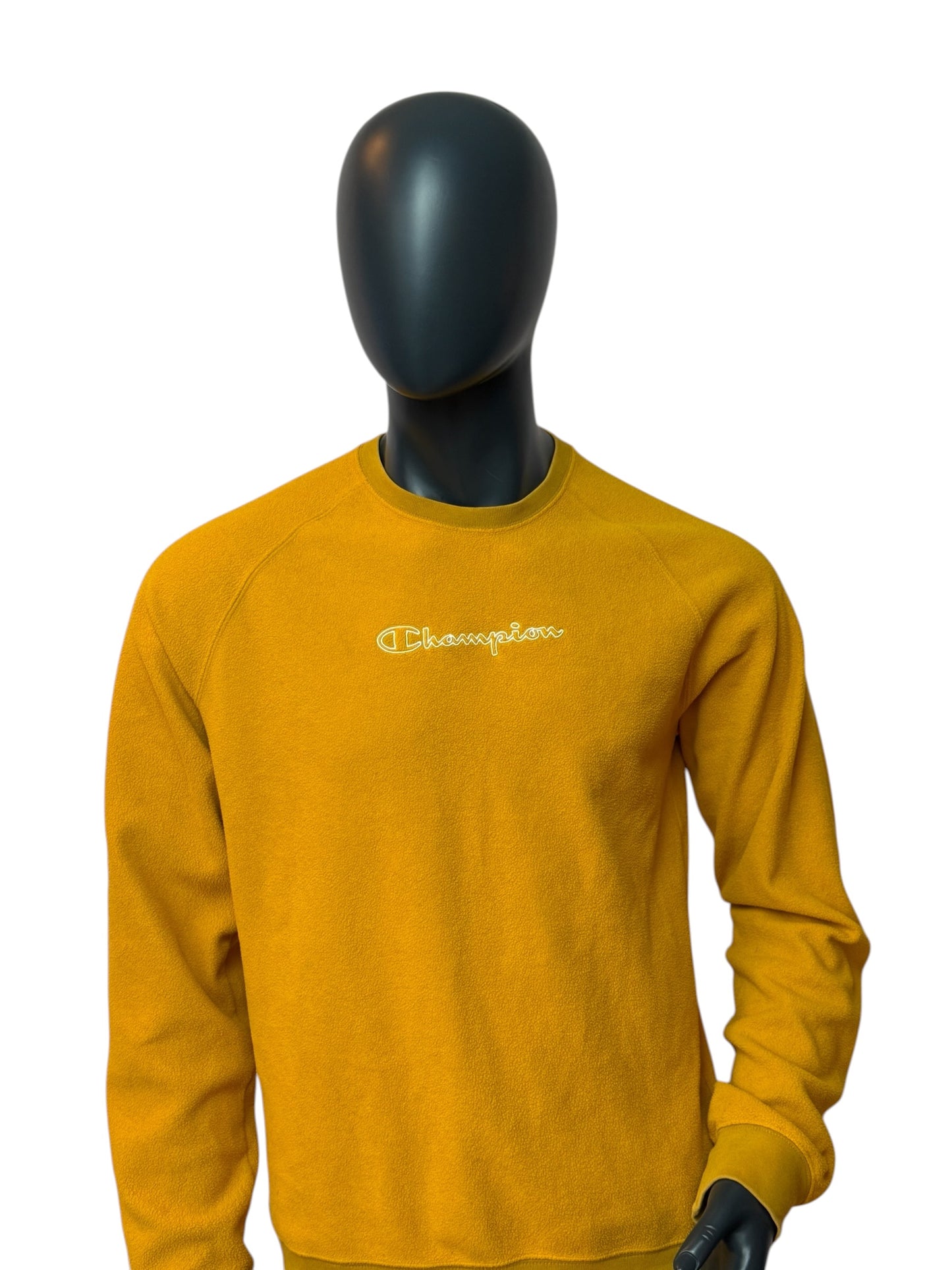 Vintage Champion Fleece Crewneck Gelb Small Logo Streetwear Size L