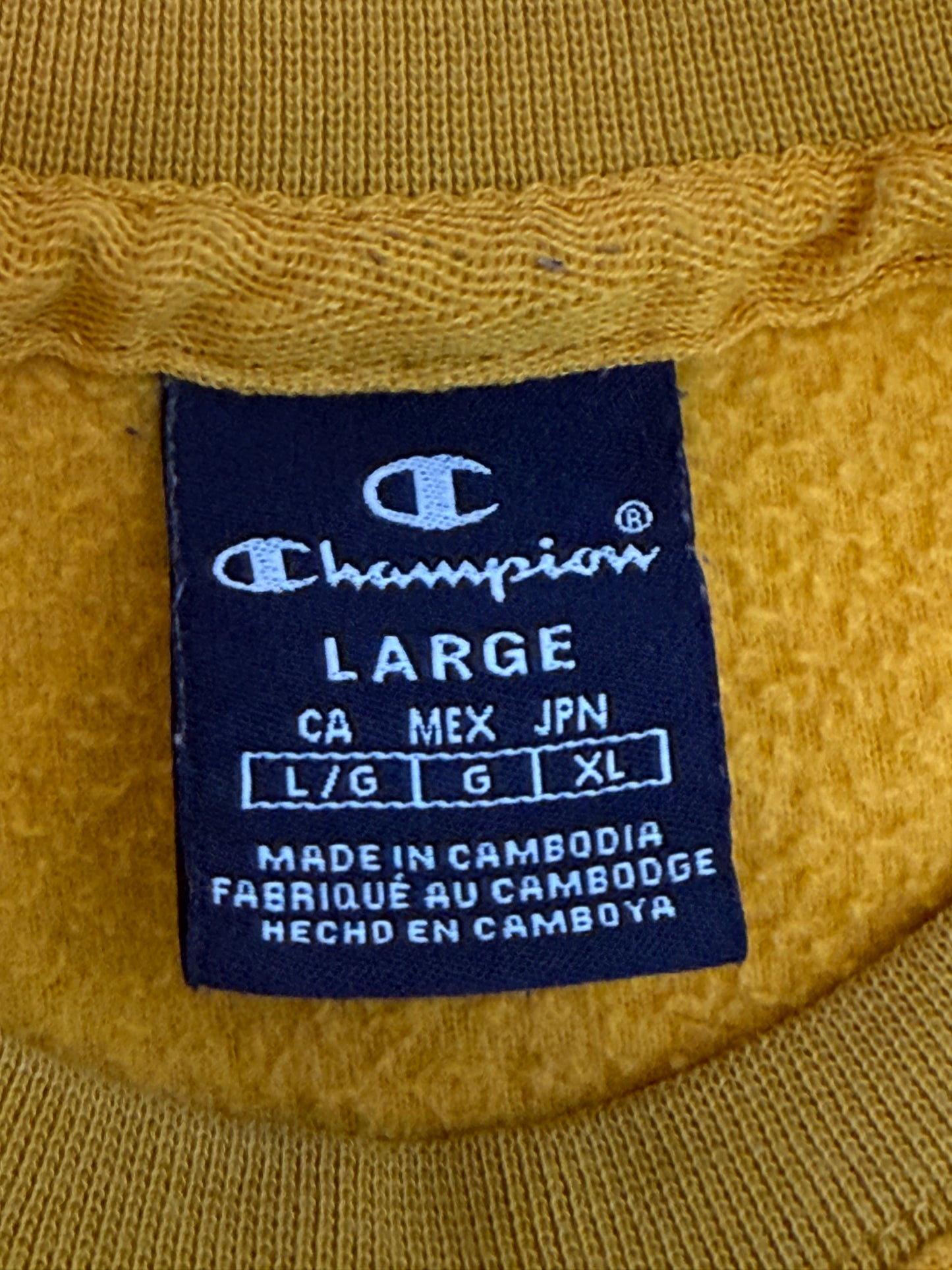 Vintage Champion Fleece Crewneck Gelb Small Logo Streetwear Size L