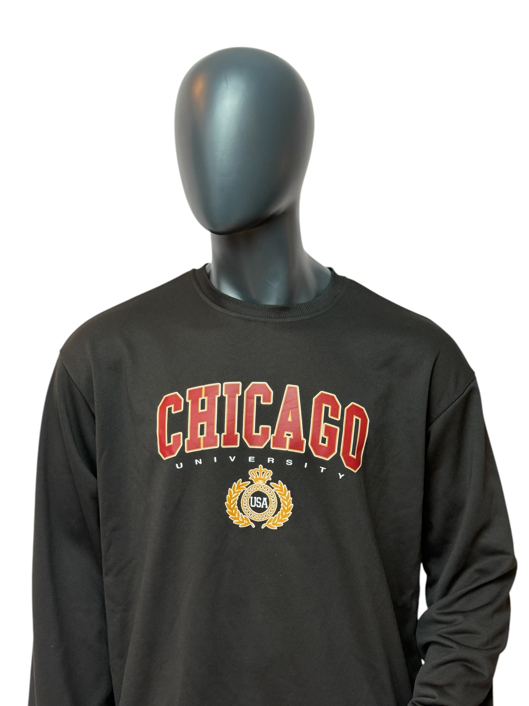 Vintage Chicago University Crewneck Schwarz College Sweater USA