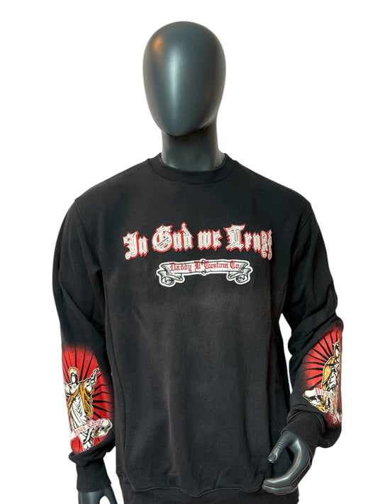 Vintage In God We Trust Crewneck Schwarz Graphic Sweater Streetwear