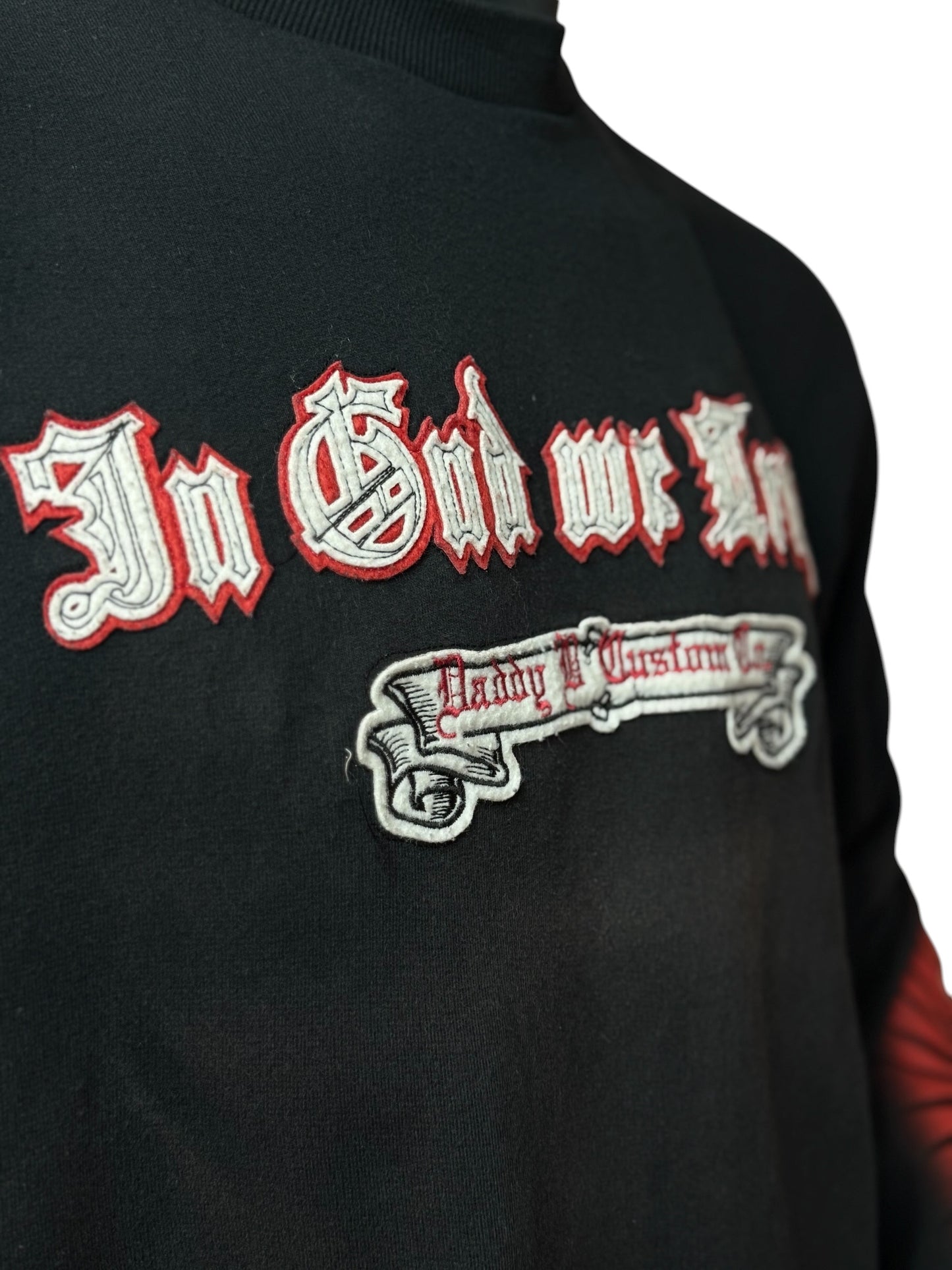 Vintage In God We Trust Crewneck Schwarz Graphic Sweater Streetwear L