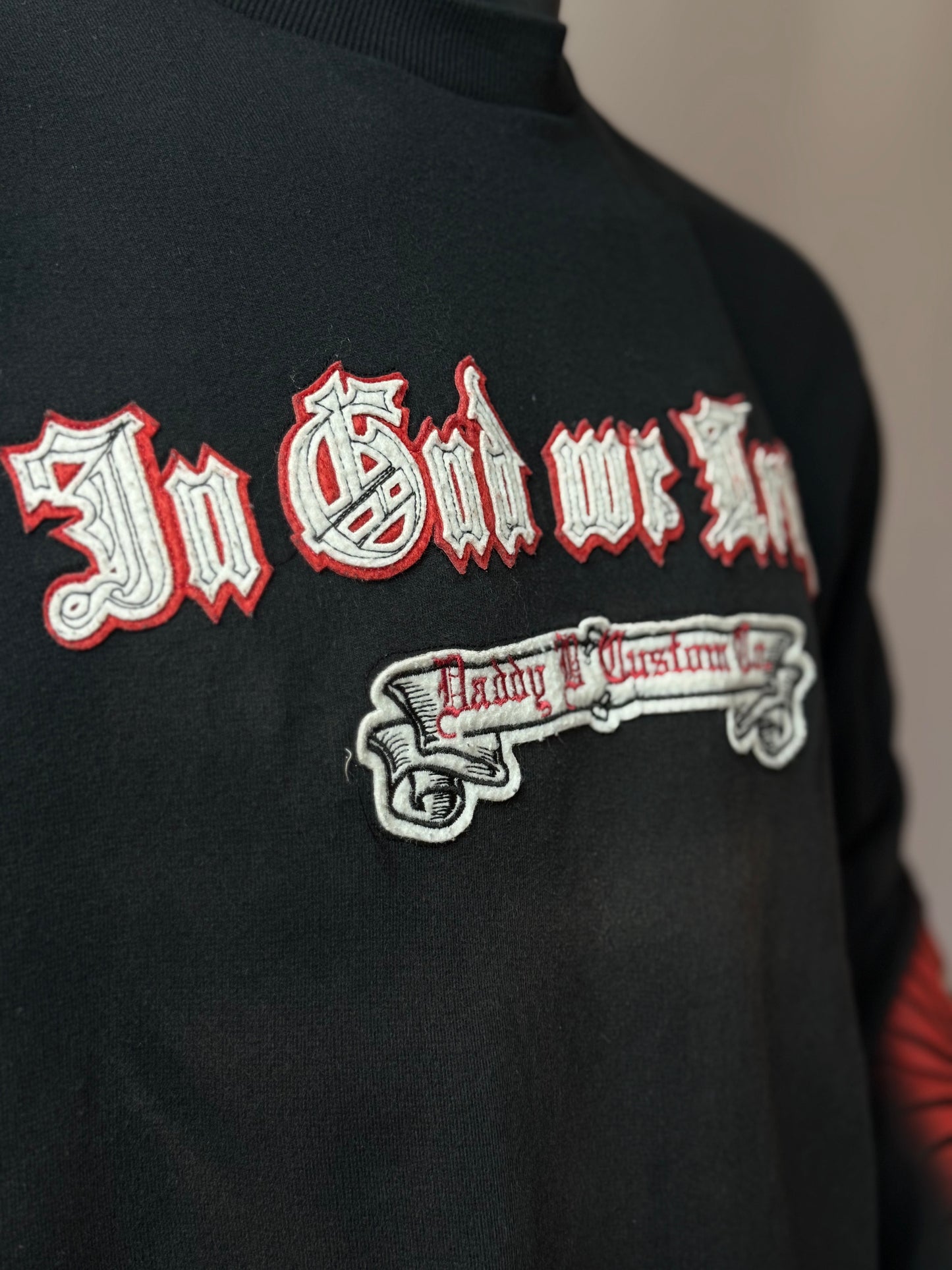 Vintage In God We Trust Crewneck Schwarz Graphic Sweater Streetwear L