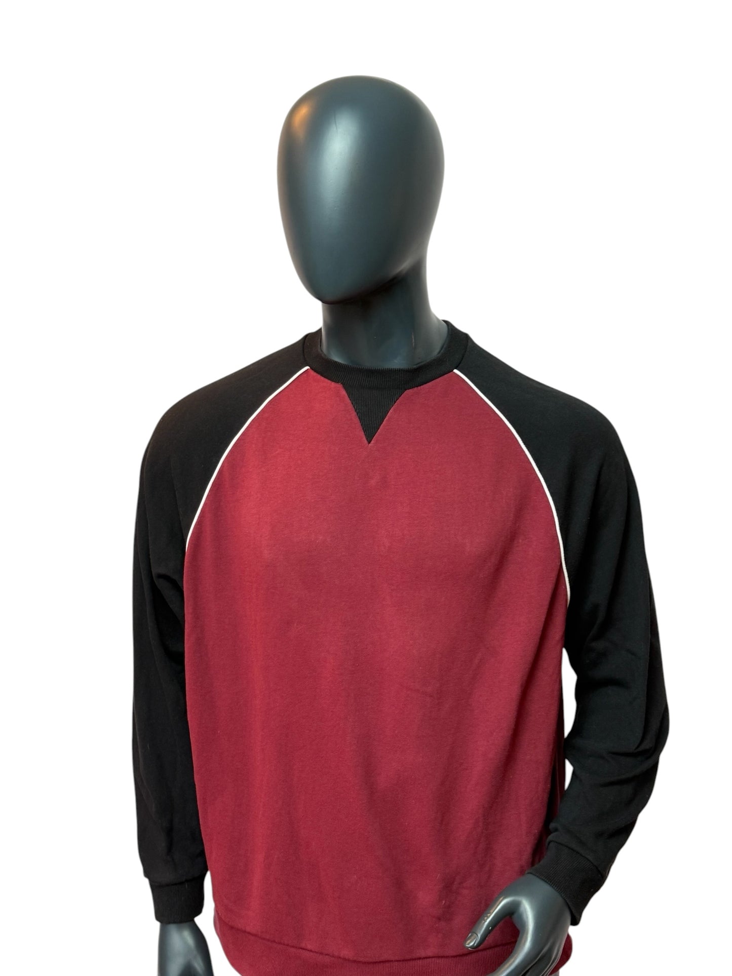 Vintage Two Tone Crewneck Rot Schwarz Raglan Sweater Basic L