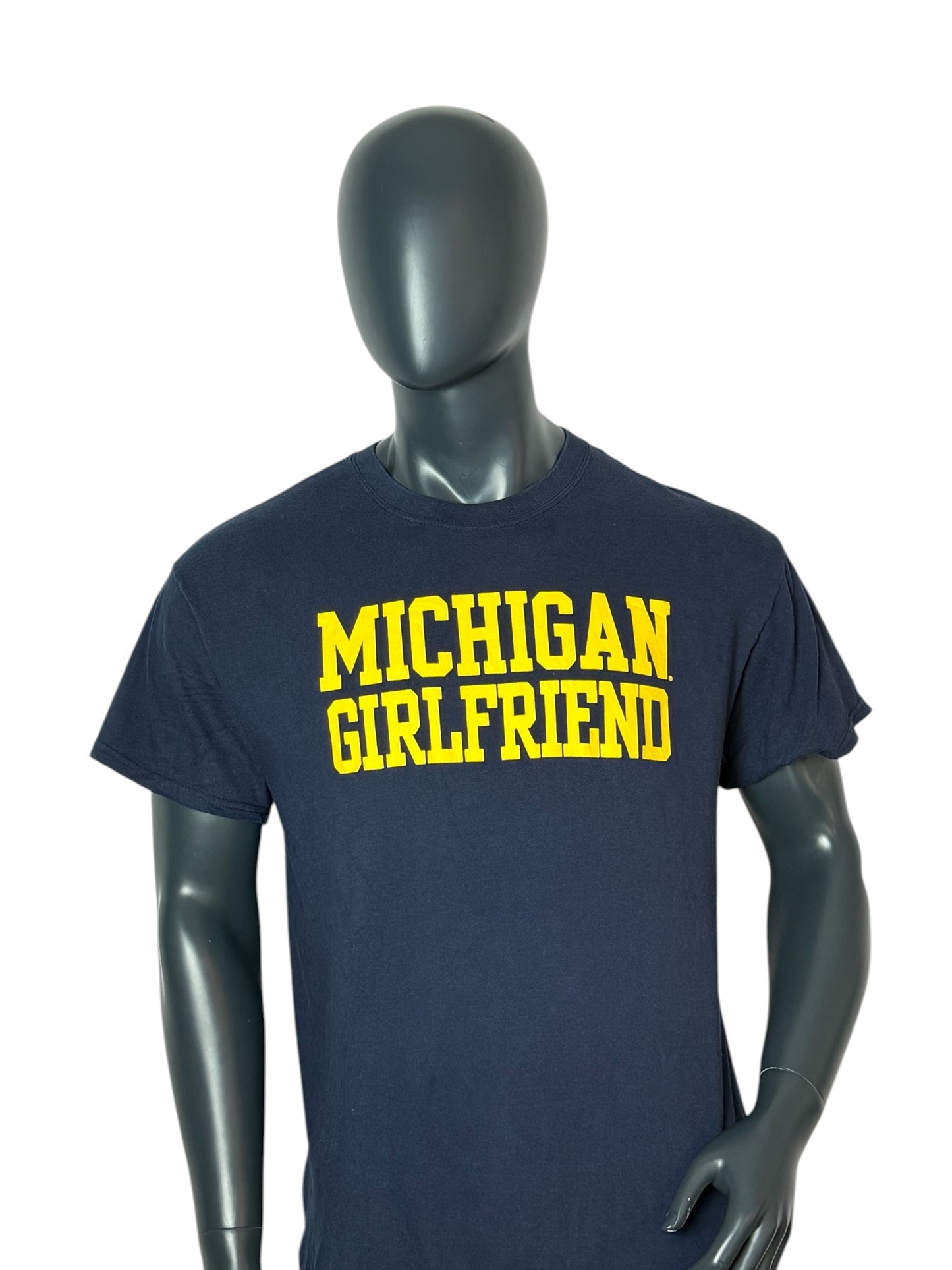 Vintage Michigan Girlfriend T-Shirt Navy Yellow Print Size L