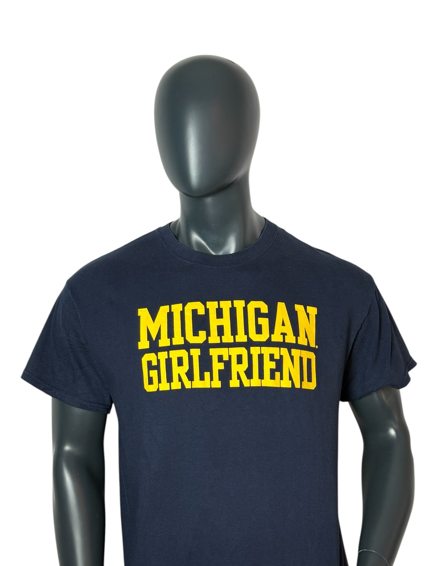 Vintage Michigan Girlfriend T-Shirt Navy Yellow Print Size L