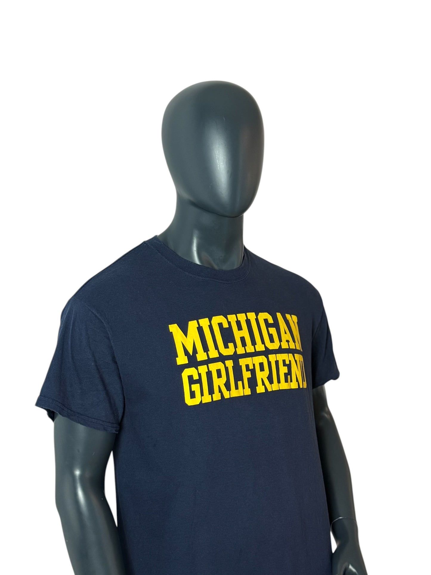 Vintage Michigan Girlfriend T-Shirt Navy Yellow Print Size L