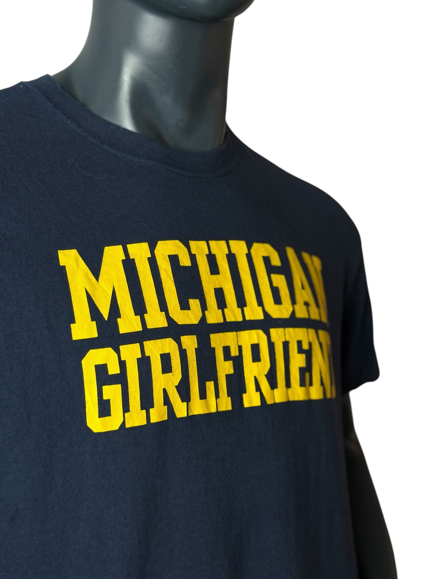 Vintage Michigan Girlfriend T-Shirt Navy Yellow Print Size L