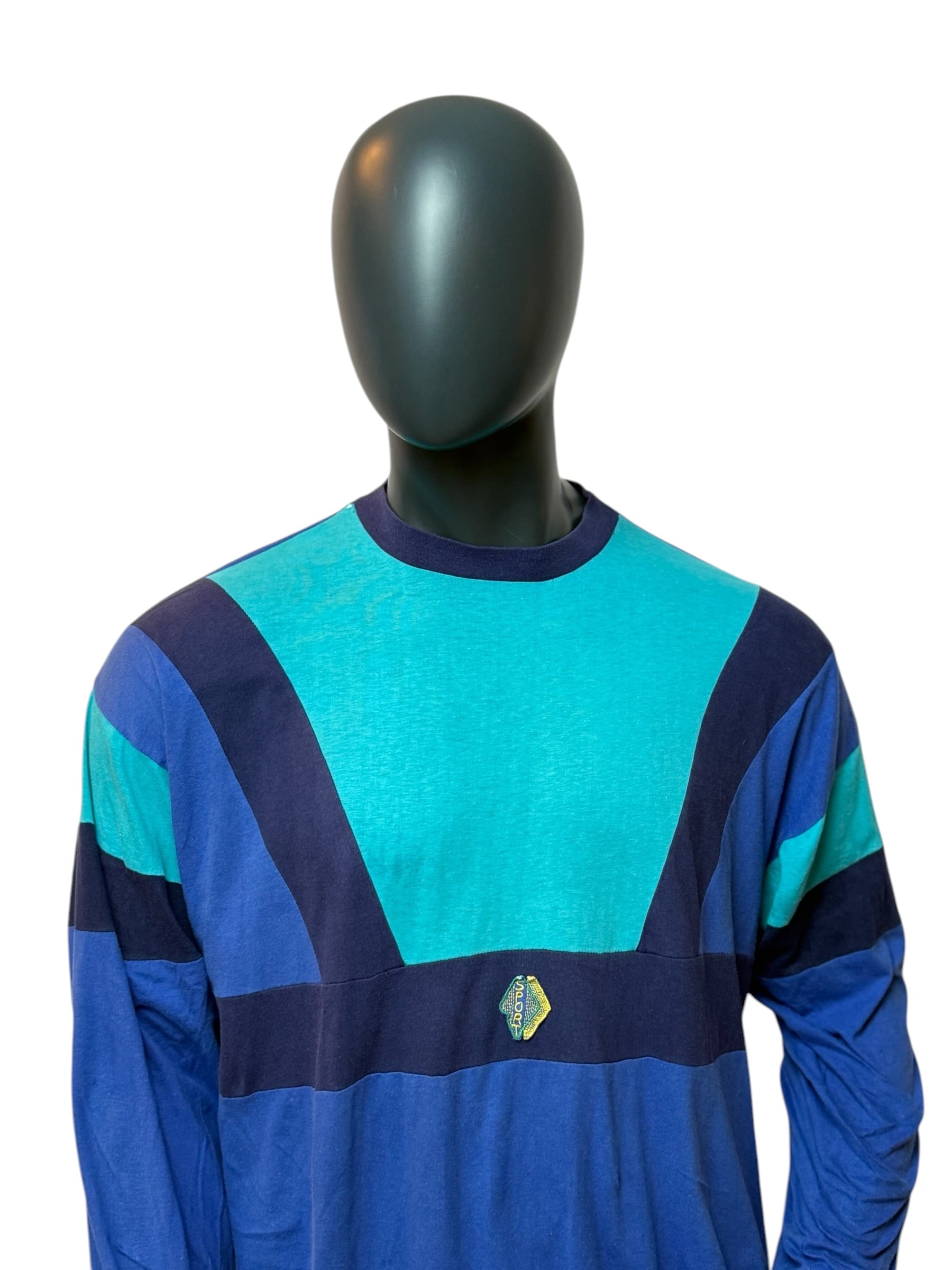 Vintage Colorblock Crewneck Blau Türkis 90s Retro Sweater